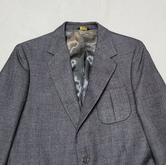 VINTAGE 70s Grey Tweed Wool Single Breasted Notched Lapel Fitted Blazer Jacket - Picture 5 of 15